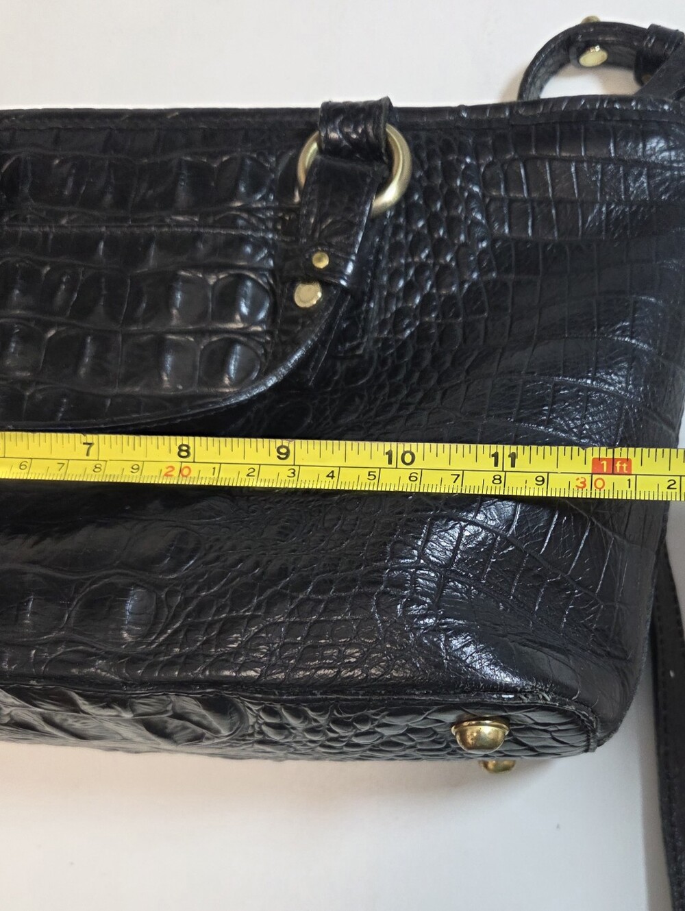 Brahmin Black Croc Embossed Leather Satchel Crossbody Bag Mini Arno - Picture 15 of 16